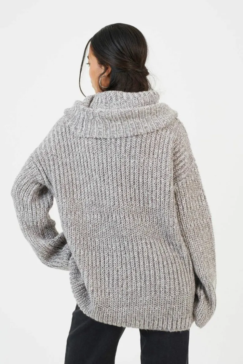 Oversized Jumpers*Brave Soul Oversized Fisherman Knit Roll Neck Jumper Grey