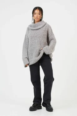 Oversized Jumpers*Brave Soul Oversized Fisherman Knit Roll Neck Jumper Grey