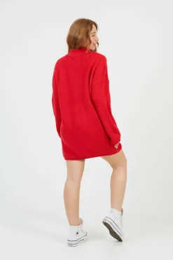 Oversized Jumpers*Brave Soul Oversized Fisherman Knit Turtleneck Jumper Red