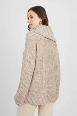 Oversized Jumpers*Brave Soul Oversized Fisherman Knit Roll Neck Jumper Stone