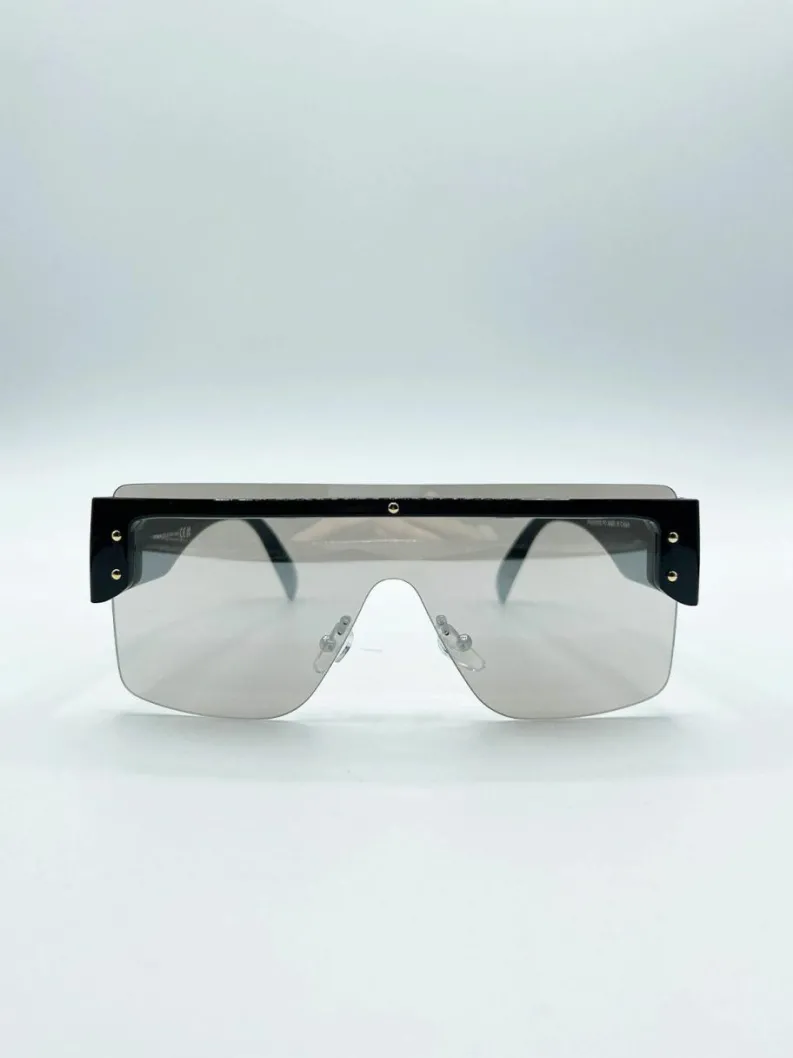 Sunglasses*SVNX Oversized Flat Top Sunglasses with Mirrored Lens in Black