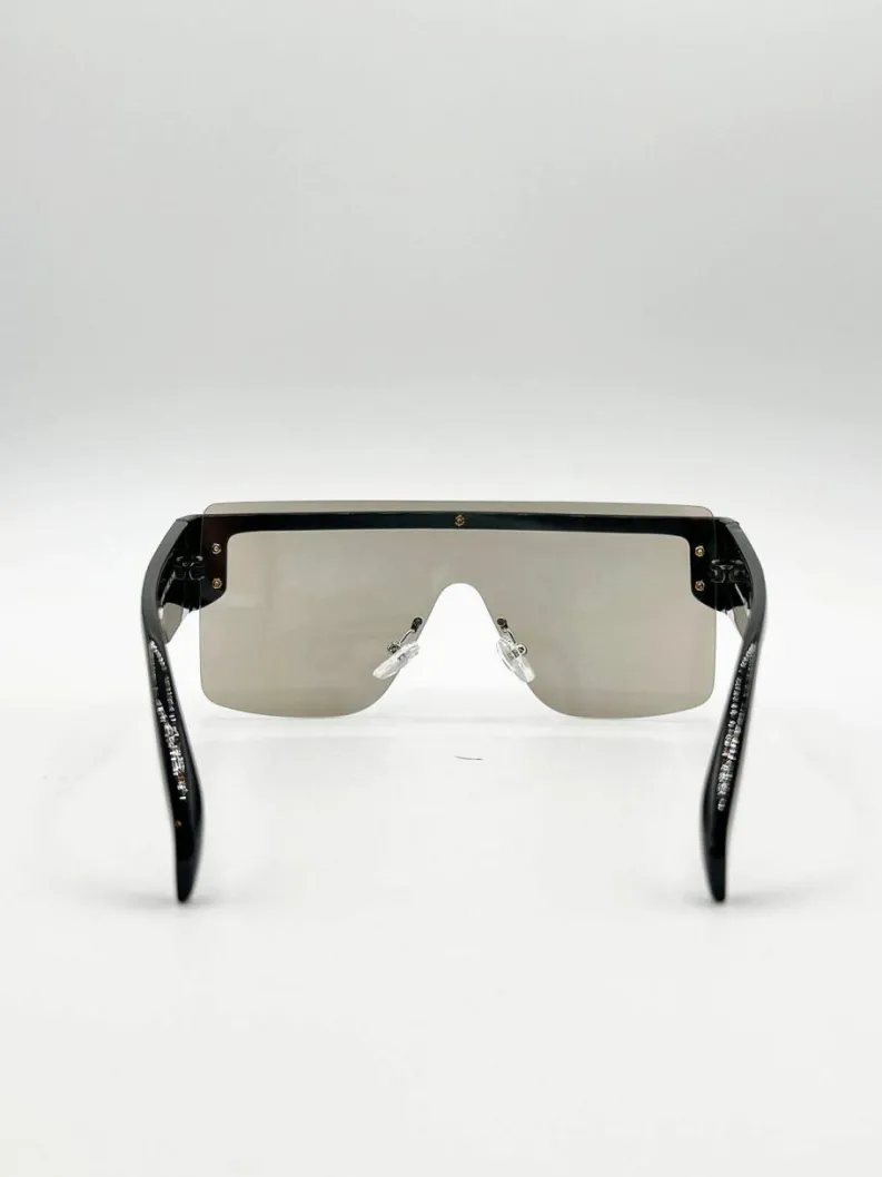 Sunglasses*SVNX Oversized Flat Top Sunglasses with Mirrored Lens in Black