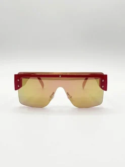 Sunglasses*SVNX Oversized Flat Top Sunglasses with Mirro Lens Red
