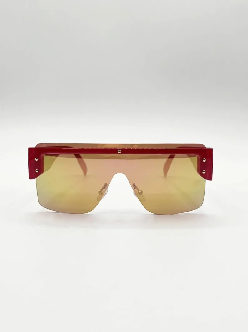 Sunglasses*SVNX Oversized Flat Top Sunglasses with Mirro Lens Red