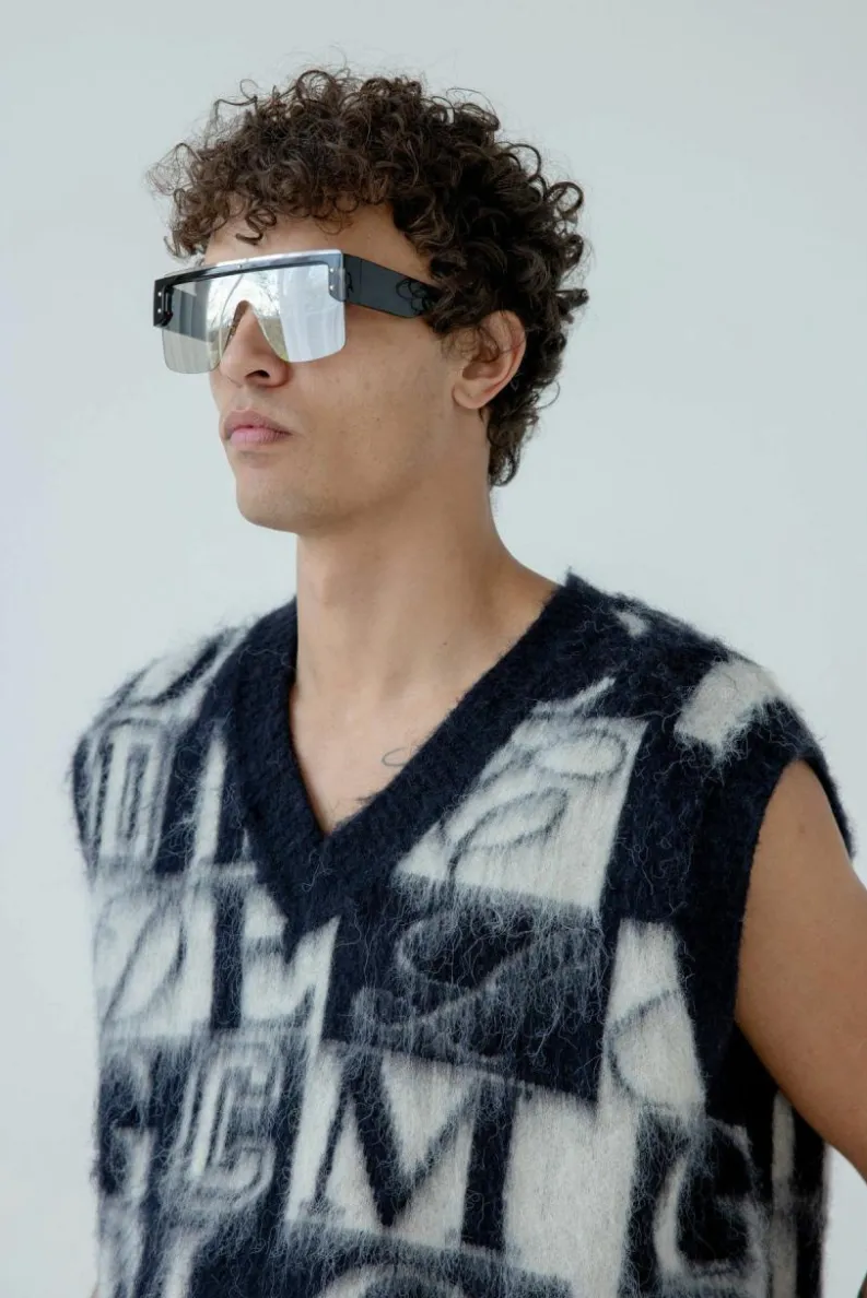Sunglasses*SVNX Oversized Flat Top Sunglasses with Mirrored Lens in Black