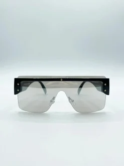 Sunglasses*SVNX Oversized Flat Top Sunglasses with Mirrored Lens in Black