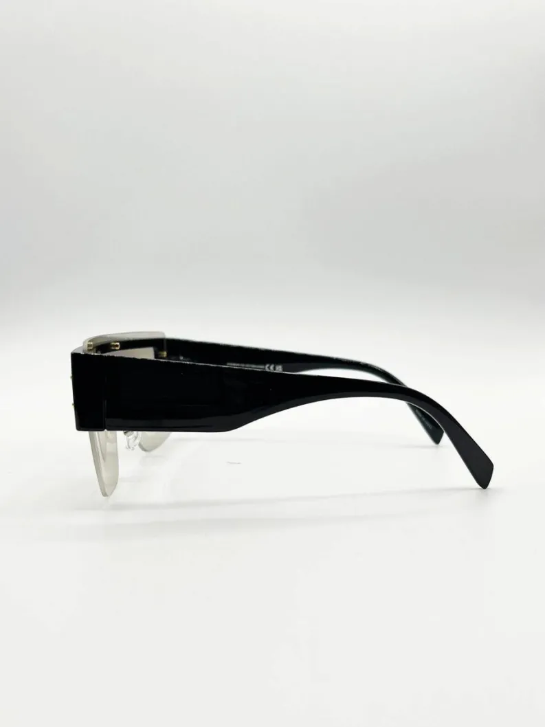 Sunglasses*SVNX Oversized Flat Top Sunglasses with Mirrored Lens in Black