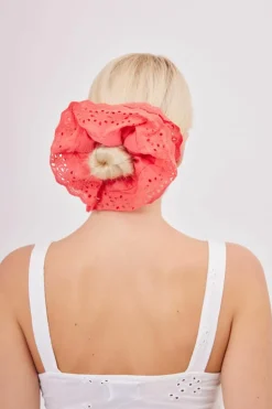 Hair Accessories*My Accessories London Oversized Frilly Lace Scrunchie Raspberry