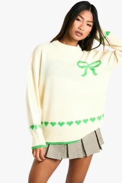 Oversized Jumpers|Jumpers*boohoo Oversized Heart & Bow Jumper green