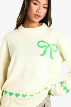 Oversized Jumpers|Jumpers*boohoo Oversized Heart & Bow Jumper green