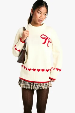 Oversized Jumpers|Jumpers*boohoo Oversized Heart & Bow Jumper cream