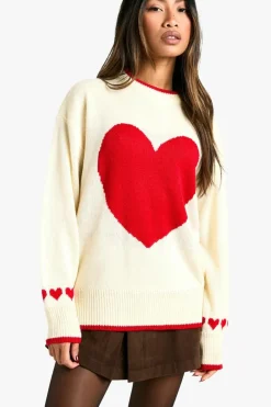 Oversized Jumpers|Jumpers*boohoo Oversized Heart Jumper cream