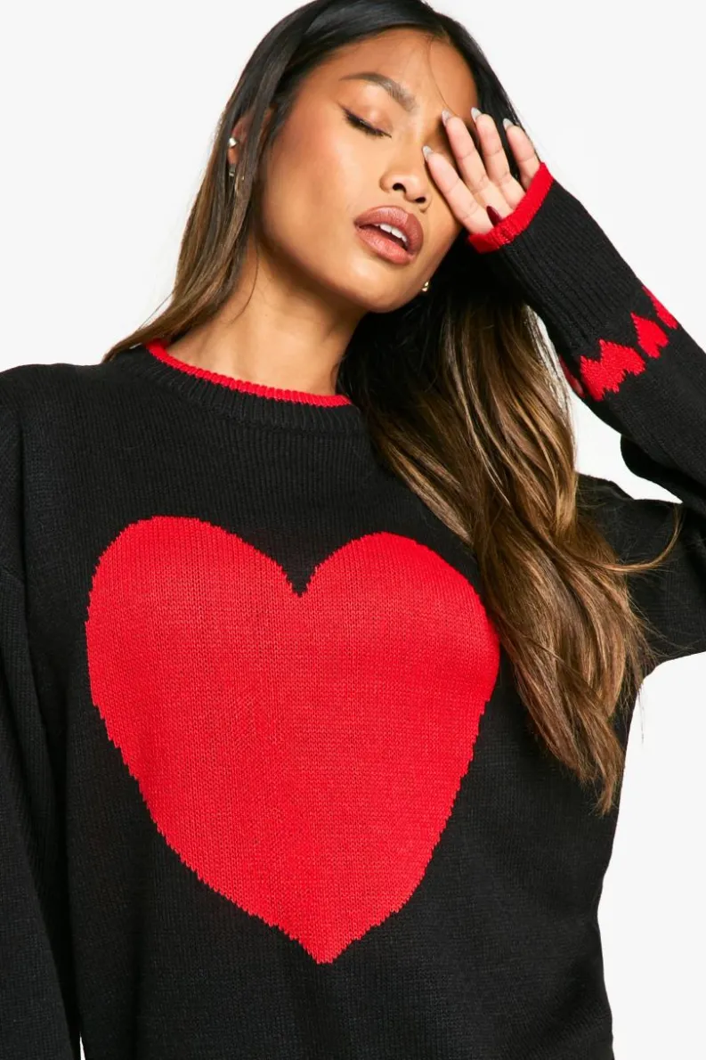 Oversized Jumpers|Jumpers*boohoo Oversized Heart Jumper black