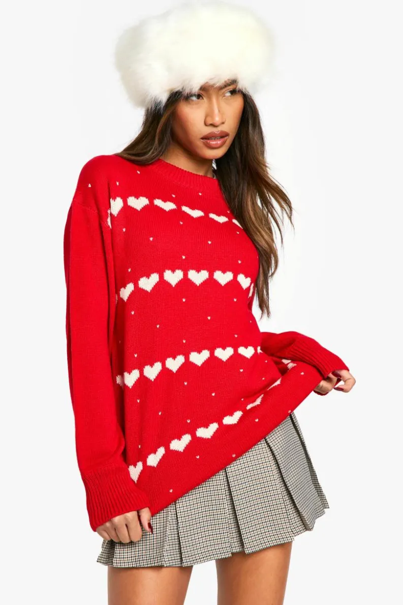 Oversized Jumpers*boohoo Oversized Hearts Jumper red