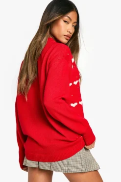 Oversized Jumpers*boohoo Oversized Hearts Jumper red