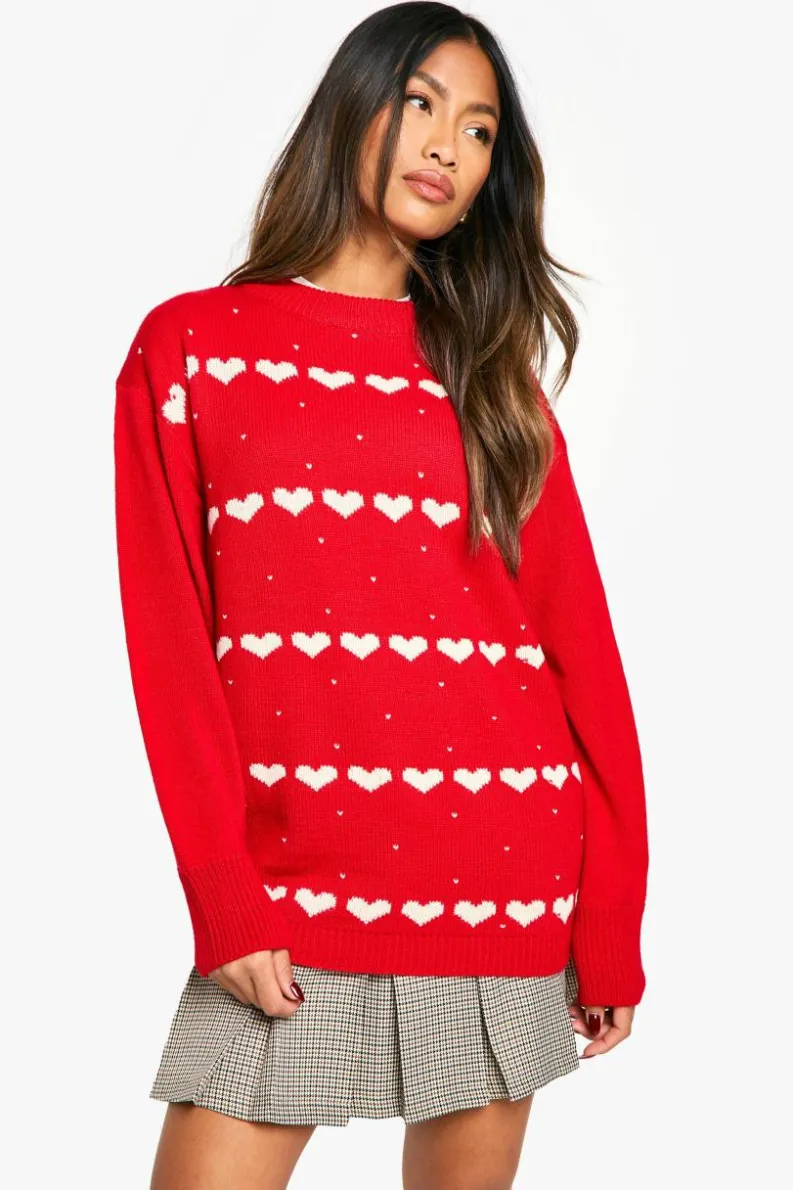Oversized Jumpers*boohoo Oversized Hearts Jumper red