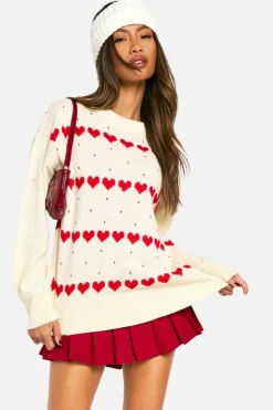 Oversized Jumpers|Jumpers*boohoo Oversized Hearts Jumper white