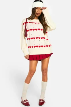 Oversized Jumpers|Jumpers*boohoo Oversized Hearts Jumper white