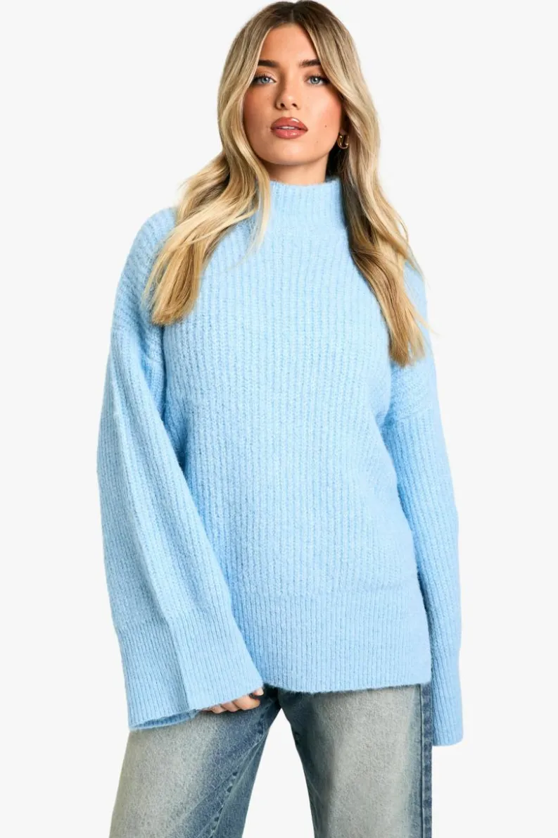 Oversized Jumpers|Jumpers*boohoo Oversized High Neck Knitted Jumper blue