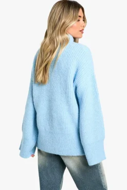 Oversized Jumpers|Jumpers*boohoo Oversized High Neck Knitted Jumper blue