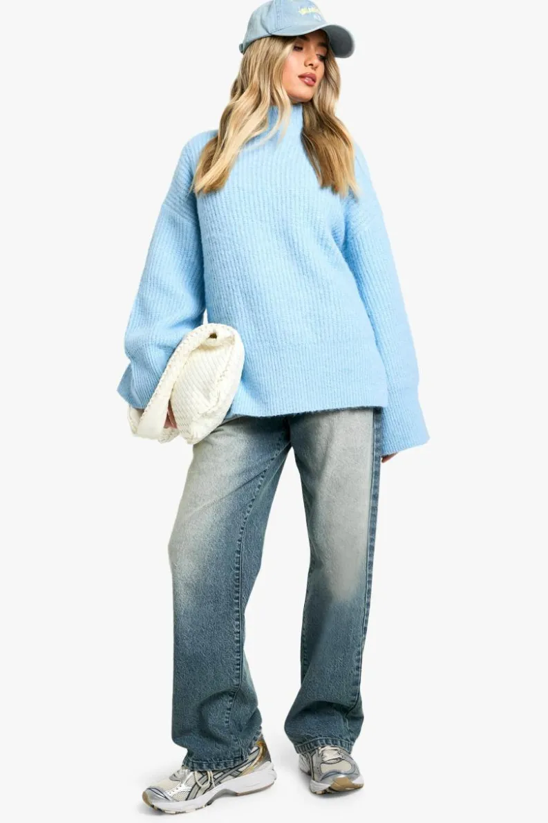 Oversized Jumpers|Jumpers*boohoo Oversized High Neck Knitted Jumper blue