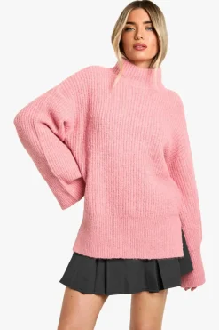 Oversized Jumpers|Jumpers*boohoo Oversized High Neck Knitted Jumper pink