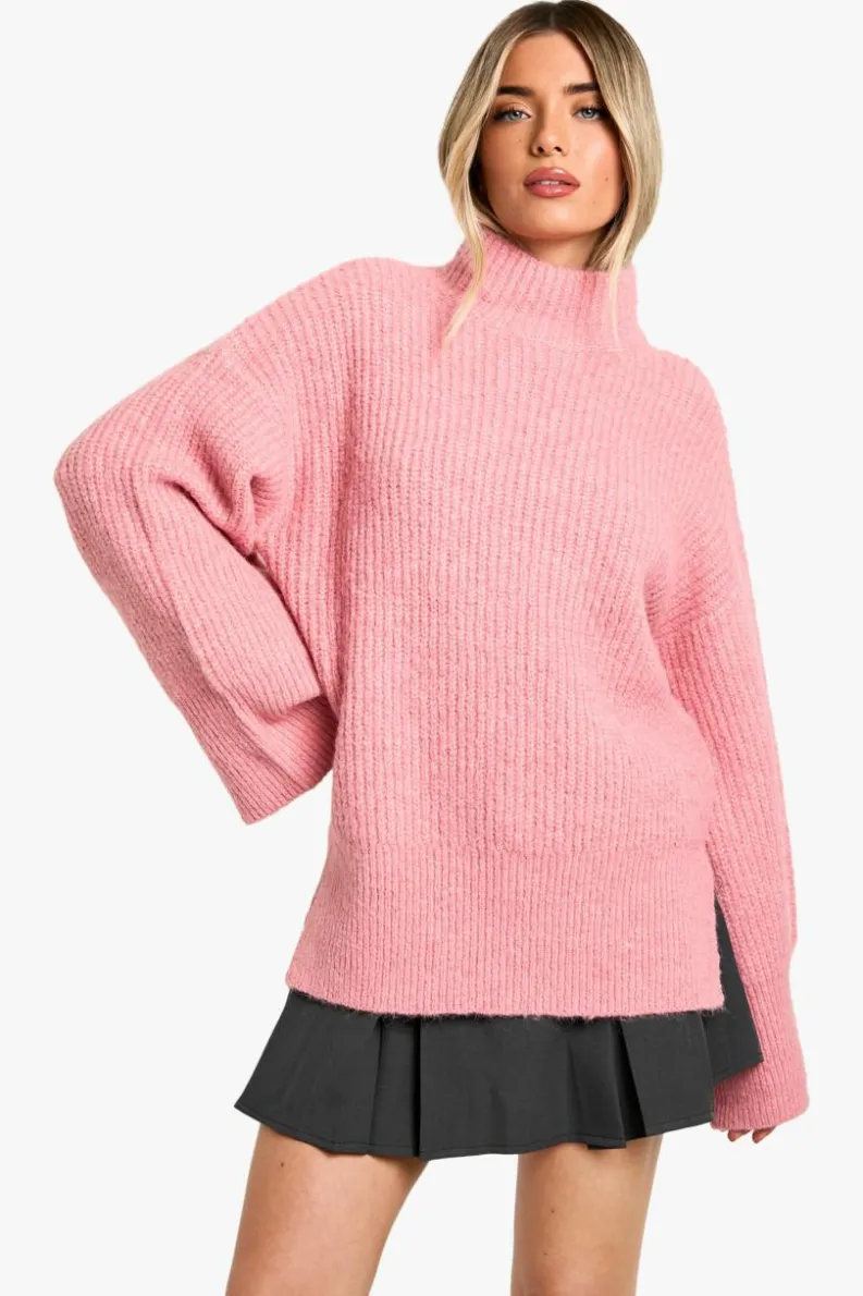 Oversized Jumpers|Jumpers*boohoo Oversized High Neck Knitted Jumper pink