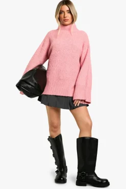 Oversized Jumpers|Jumpers*boohoo Oversized High Neck Knitted Jumper pink