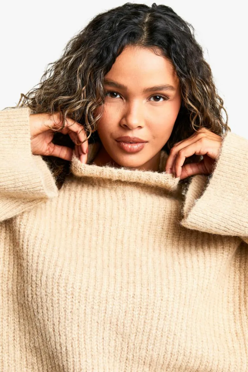 Oversized Jumpers|Jumpers*boohoo Oversized High Neck Knitted Jumper oatmeal
