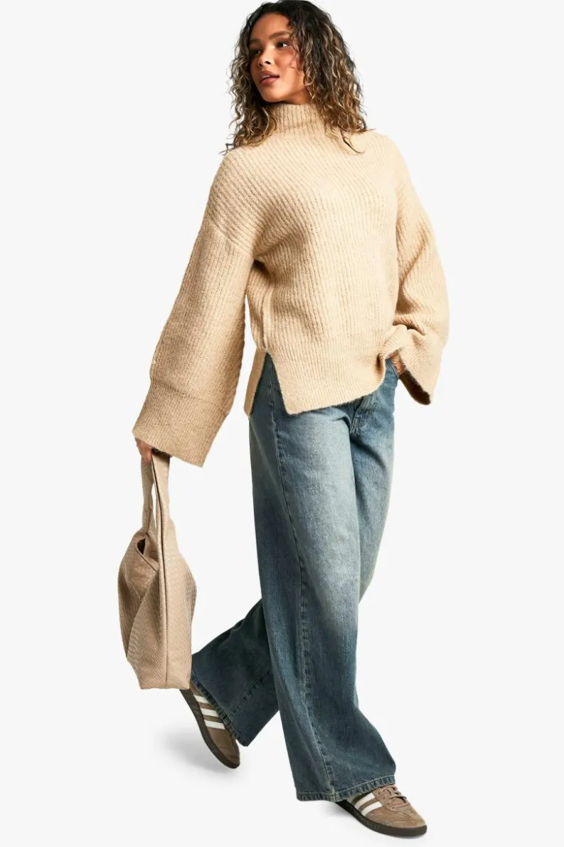 Oversized Jumpers|Jumpers*boohoo Oversized High Neck Knitted Jumper oatmeal