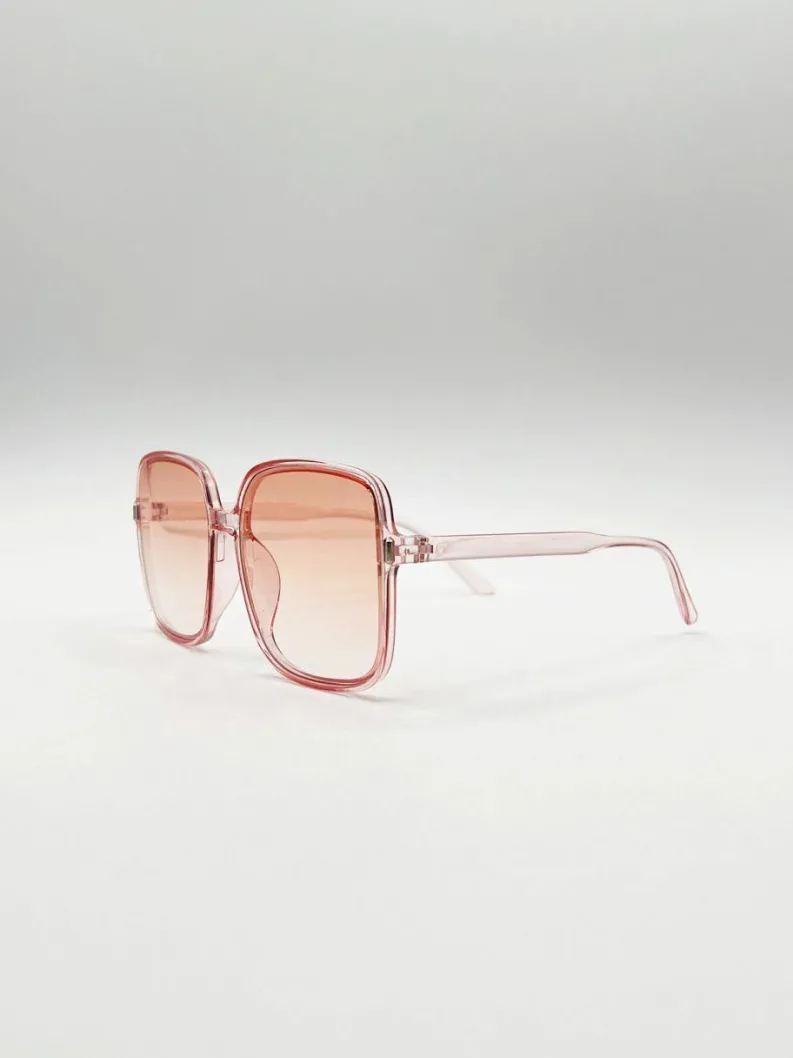Sunglasses*SVNX Oversized Lightweight Square Frame Sunglasses in Pale Pink Light Pink