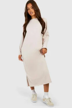 T-Shirt Dresses|Shirt Dresses*boohoo Oversized Long Sleeve Midaxi T-shirt Dress stone
