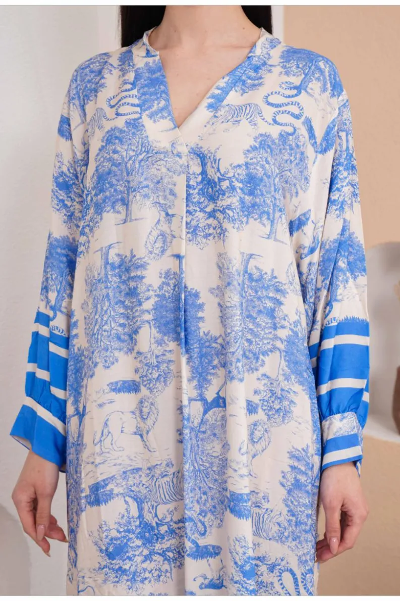 Smock Dresses|Midi Dresses*HOXTON GAL Oversized Long Sleeves Animal Printed Midi Dress Blue