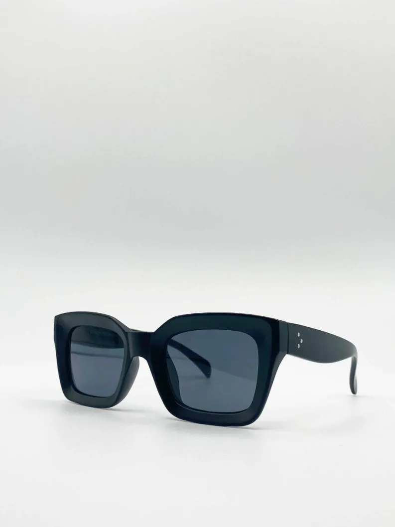 Sunglasses*SVNX Oversized Matte Crystal Frame Cateye Sunglasses Black