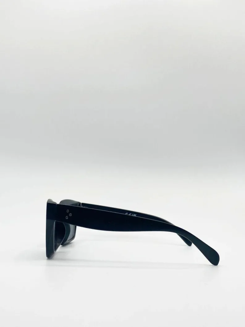 Sunglasses*SVNX Oversized Matte Crystal Frame Cateye Sunglasses Black