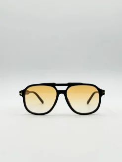 Sunglasses*SVNX Oversized Navigator Sunglasses in with Orange Lenses Black
