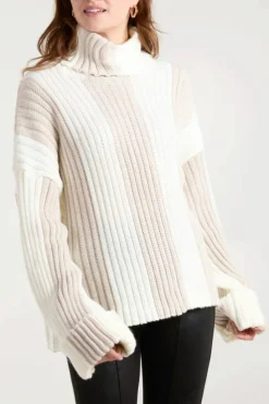Oversized Jumpers*HOXTON GAL Oversized Roll Neck Detailed Vertical Striped Jumper Beige