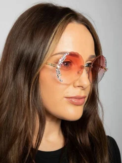 Sunglasses*SVNX Oversized Round Frameless Sunglasses with Crystal Detail in Pink Baby Pink
