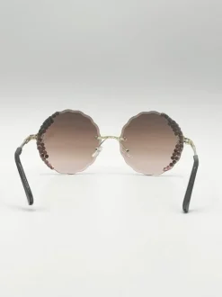 Sunglasses*SVNX Oversized Round Frameless Sunglasses with Crystal Detail in Brown Light Brown