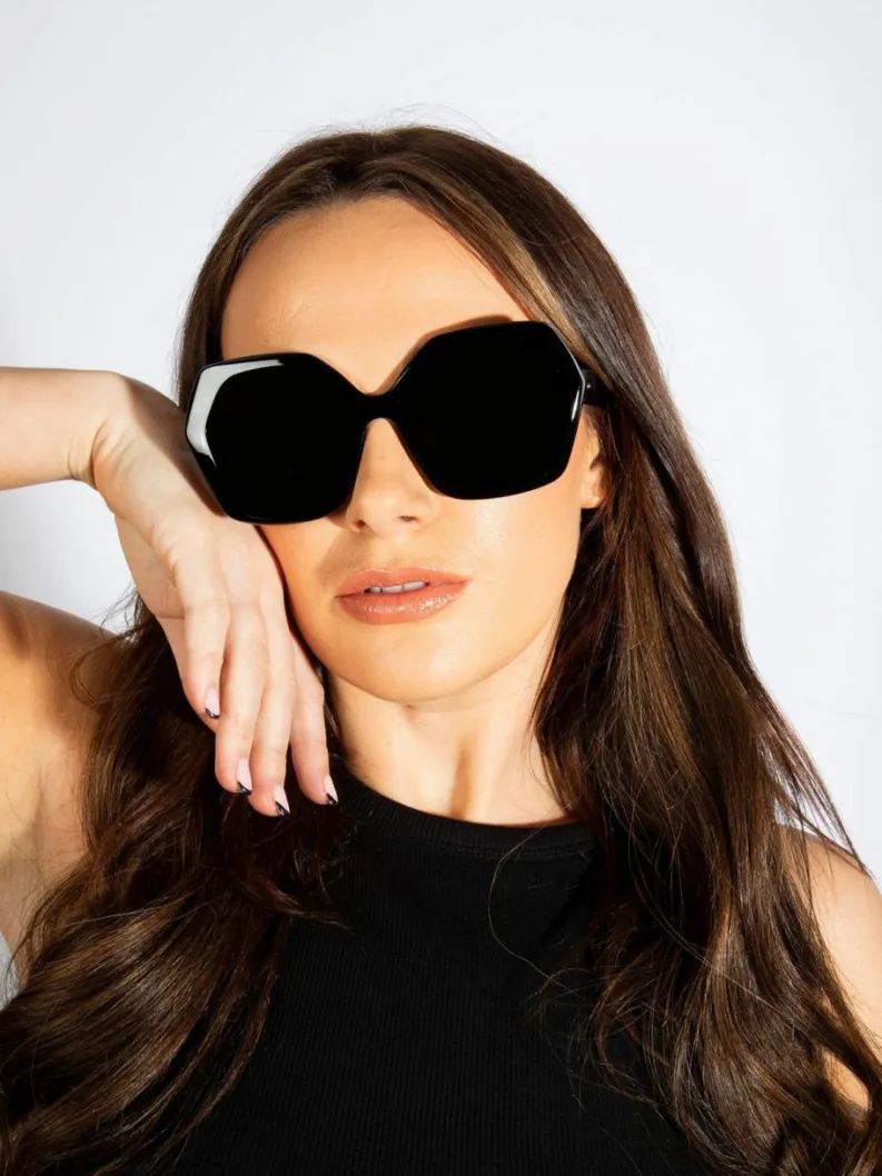 Sunglasses*SVNX Oversized Rounded Angular Sunglasses in Black