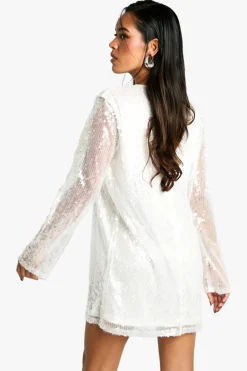 T-Shirt Dresses|Shirt Dresses*boohoo Oversized Sequin T-shirt Dress white