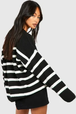 Oversized Jumpers|Jumpers*boohoo Oversized Soft Knit Stripe Jumper black