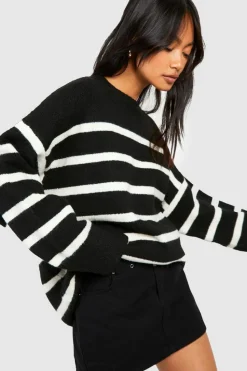 Oversized Jumpers|Jumpers*boohoo Oversized Soft Knit Stripe Jumper black