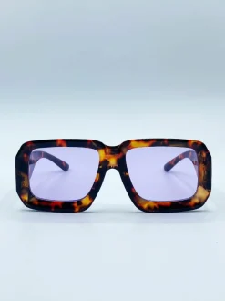 Sunglasses*SVNX Oversized Square Frame in Tortoiseshell with Purple Lenses Brown