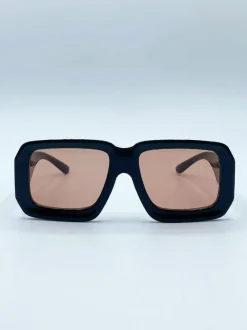Sunglasses*SVNX Oversized Square Frame Sunglasses In with Orange Lenses Black