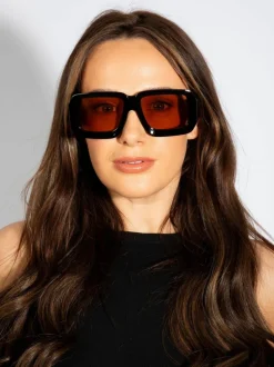 Sunglasses*SVNX Oversized Square Frame Sunglasses In with Orange Lenses Black