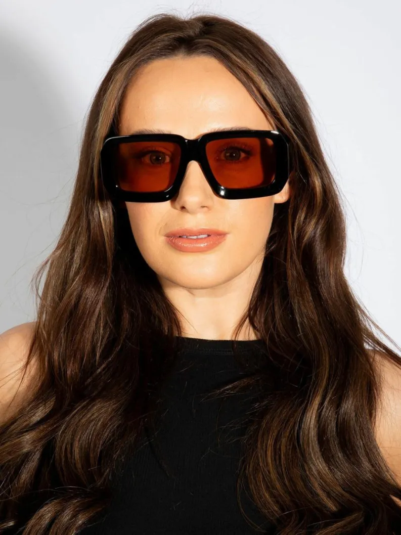 Sunglasses*SVNX Oversized Square Frame Sunglasses In with Orange Lenses Black