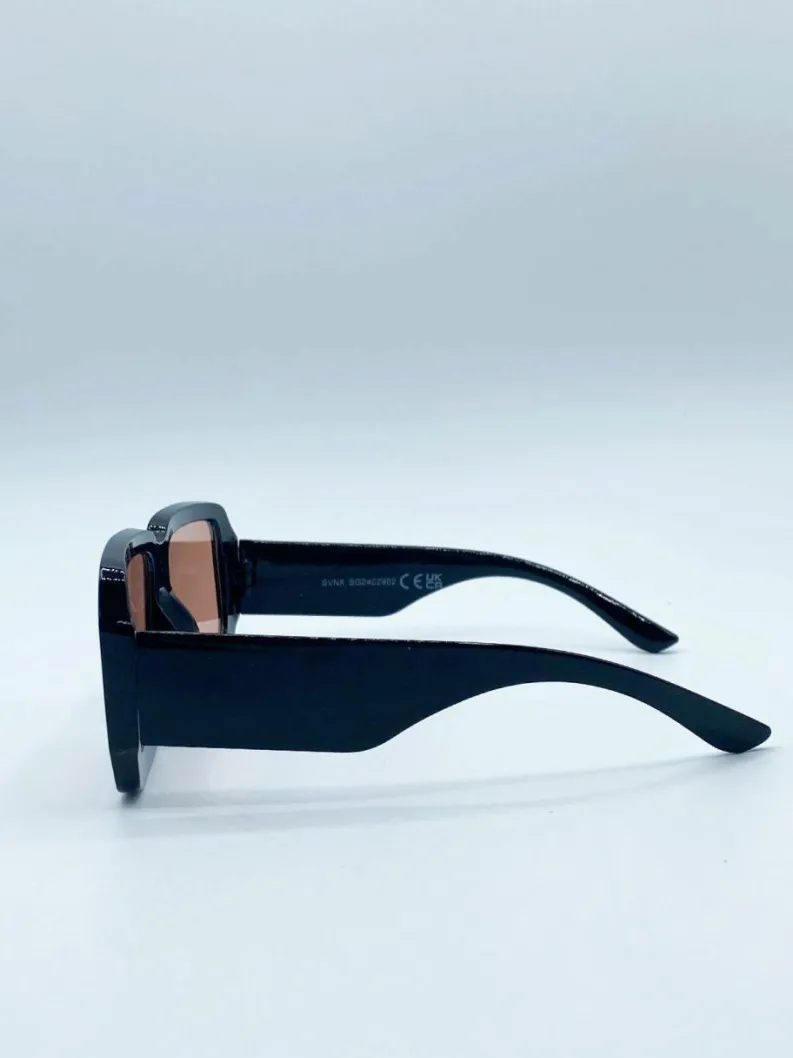 Sunglasses*SVNX Oversized Square Frame Sunglasses In with Orange Lenses Black