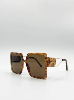 Sunglasses*SVNX Oversized Square Sunglasses With Temple Frame Detail Brown