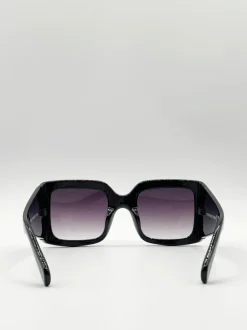 Sunglasses*SVNX Oversized Square Sunglasses with Diamonte Detail Jet Black